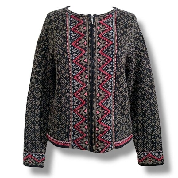 Nomadic Traders Womens Cardigan Sz Medium Full Zip Nordic Pattern Knit Sweater - Picture 1 of 7